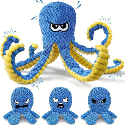 Tough Dog Chew Toy Octopus - Squeaky Stuffed Interactive Dog Toys for Large Dogs, Crinkle Tug of War Plush Dog Toy to Keep Dogs Busy, Durable Dog Toys 1/2/4 Pack - Blue & Yellow Octopus