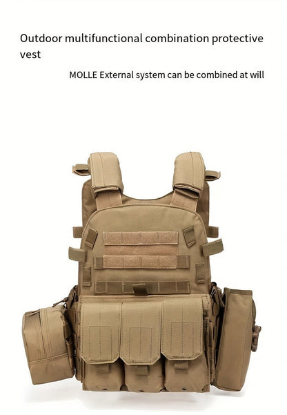 Tactical MOLLE Vest 6094 Adjustable Combat Chest Rig with Multi-Pocket System for Outdoor Hunting Training Airsoft CS Wargame Hiking Camping