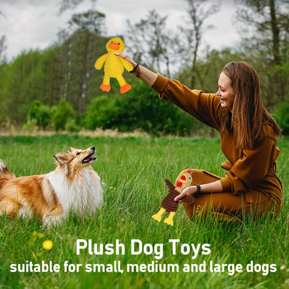 Squeaky Plush Dog Toys Pack of 5 - Stuffed Animal Dog Toy Bundle with Embroidered Safety Eyes, Washable Soft Chew Toys for Small Medium Large Dogs, Cute Puppy Gift Set - Pig Frog Elephant Chicken Fox