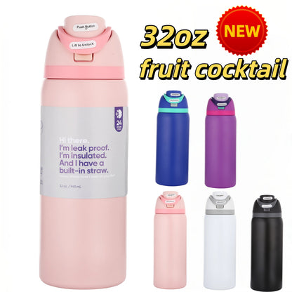 32oz Insulated Water Bottle with Straw - 304 Stainless Steel Vacuum Flask Keeps Cold 24H Hot 12H, Large Capacity Leak-Proof Sports Bottle for Gym, Camping, Office & Outdoor Adventures