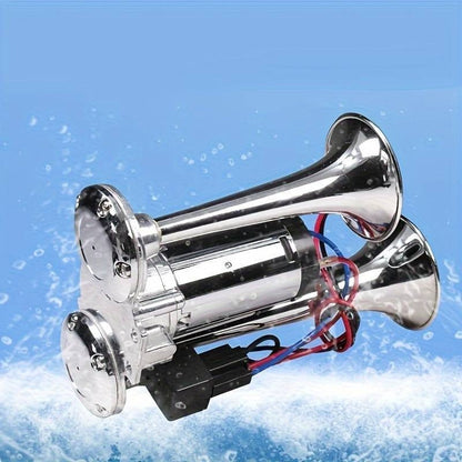 Dual Air Horn Kit 12V/24V 105-137dB with Air Compressor - Super Loud Aluminum Alloy Trumpet Horn for Truck, Train, SUV, Motorcycle, Car & Boat, Universal Electric Horn Easy Install