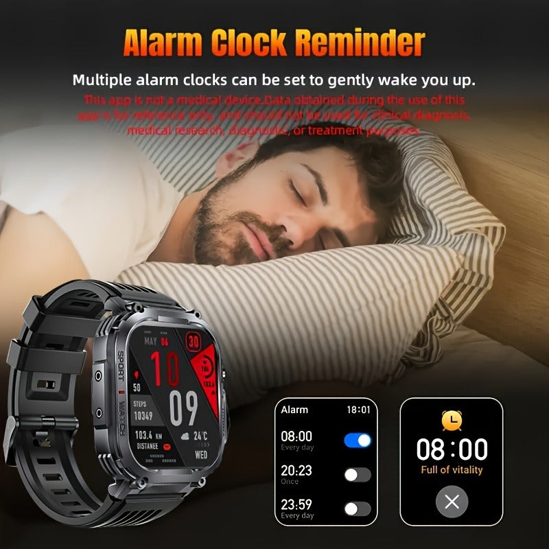 Smart Watch for Men with Call Function, IP68 Waterproof Outdoor Smartwatch 2.02" LED Flashlight, 400mAh Battery, Compass Pedometer Calorie Pressure Monitor Fitness Tracker for iPhone Android