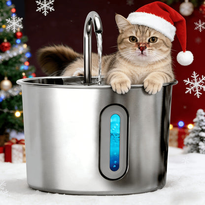 Stainless Steel Cat Water Fountain 74oz - 304 Food-Grade Steel, Ultra-Quiet USB Pump, 3-Stage Filtration, Visible Water Level Window, Auto Circulation for Cats & Small Dogs