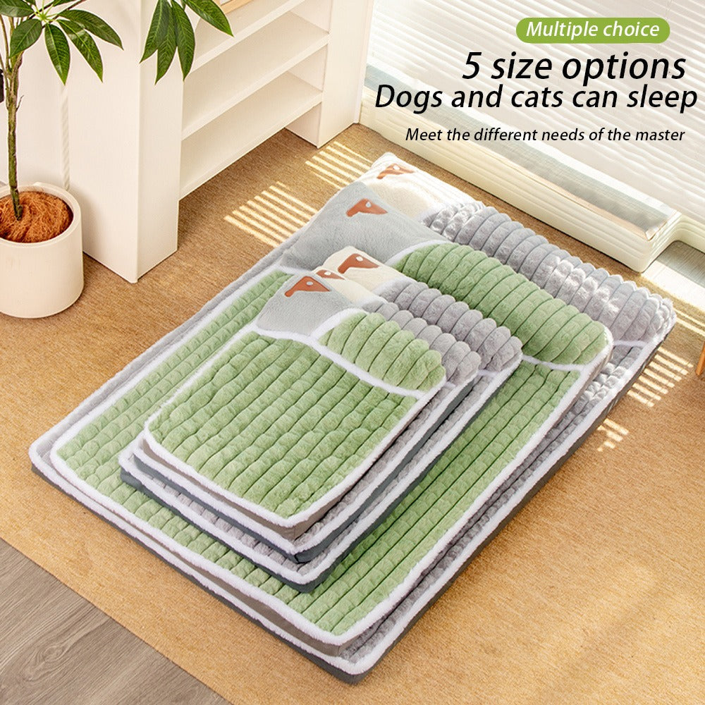Thickened Dog Bed & Cat Bed Mat with Pillow – Anti-Slip, Machine Washable, Detachable Crate Mat for All Dogs & Cats, L & XL