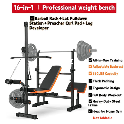 14-in-1 Adjustable Weight Bench Foldable – 770lb Capacity, Multi-Function Full Body Strength Training, Space-Saving Design – Home Gym Workout Bench