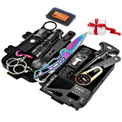 Outdoor Survival Kit 12-115 Piece – Emergency Gear Set for Camping, Hiking & Survival, Multi-Tool Equipment for Men, Dad, Husband – Unique Outdoor Gift Idea