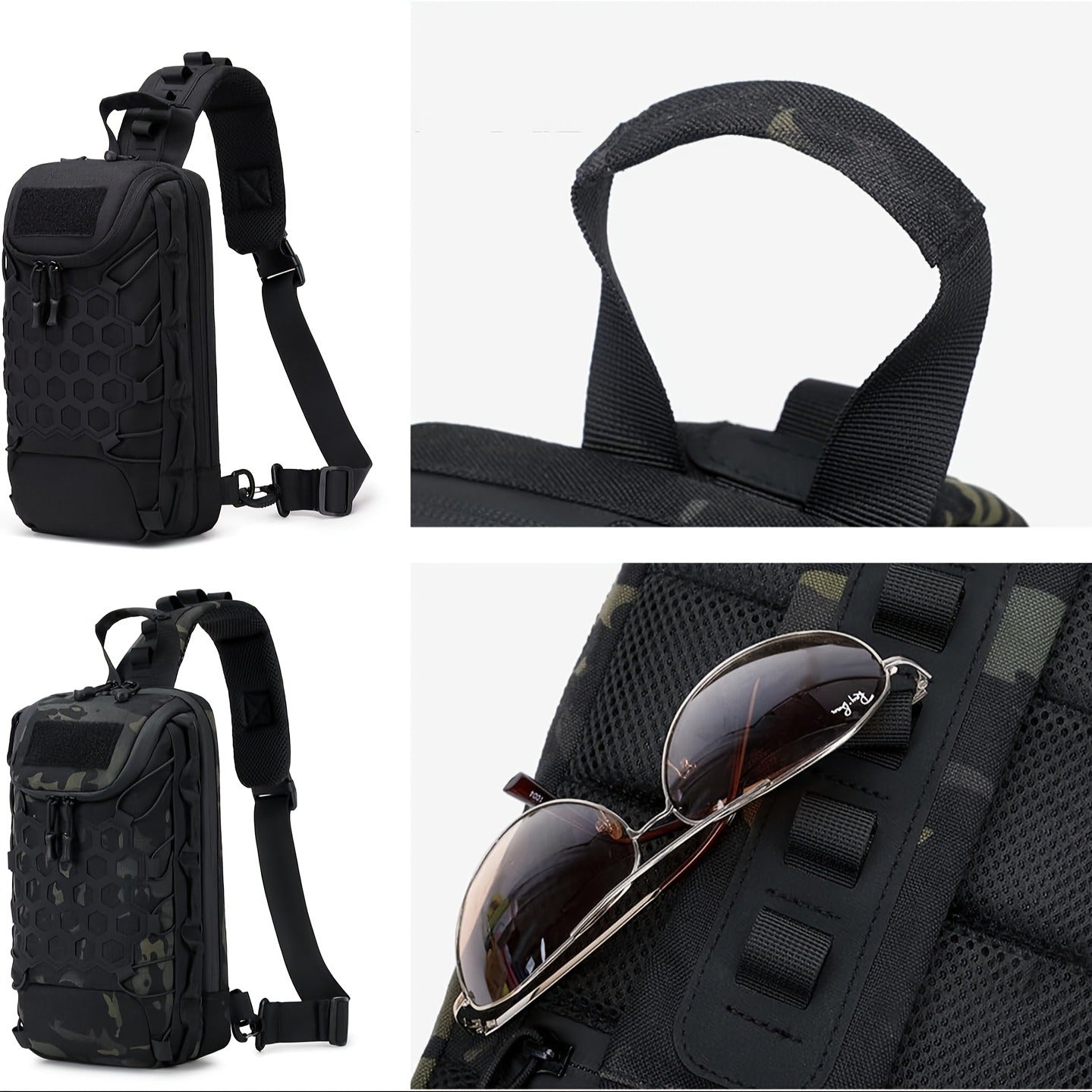 MOLLE Shoulder Bag – Large Capacity Tactical Chest Pack, Waterproof Nylon EDC Crossbody Bag for Hiking, Cycling, Fishing & Camping, Multi-Compartment, Adjustable Strap