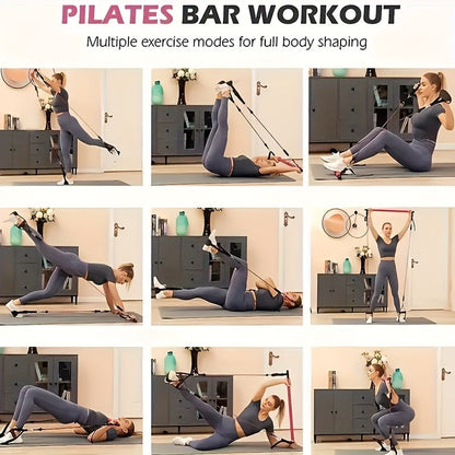 Pilates Bar Kit 14pcs with Resistance Bands & Tension Belt – Multifunctional Fitness Pedal Puller Stick for Home Yoga Stretch Training, Full Body Workout Equipment for Women Men