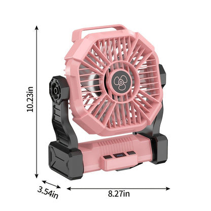 Portable Camping Fan 3-in-1 with LED Lantern & USB Charging – Battery Powered Tent Fan with Timer, 360° Rotation, for Outdoor Camping, Barbecue, Travel & Emergency Use (6 Colors)