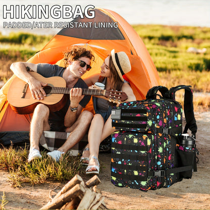 Large Hiking Backpack 45L Fluorescent Tie Dye – Lightweight Daypack for Camping, Travel, Cycling, Fitness & School, Colorful Outdoor Sports Rucksack, Birthday & Christmas Gift Idea