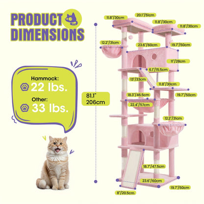 Cat Tree Tower Multi-Level for Indoor Cats - Cat Furniture with Sisal Scratching Posts, Plush Perches, Hammock, Basket & Corner Condo Cave, Hanging Toys & Climbing Ramp, Multiple Sizes & Colors