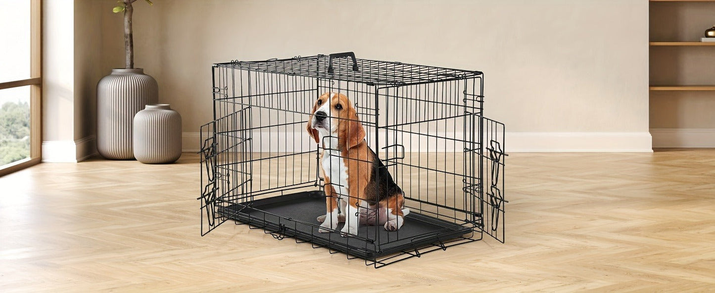 Dog Crate with Divider Panel & Double Door - Folding Metal Wire Dog Cage with Leak-Proof Tray, Indoor Outdoor Travel Pet Kennel for Small Medium Large Dogs, 5 Sizes