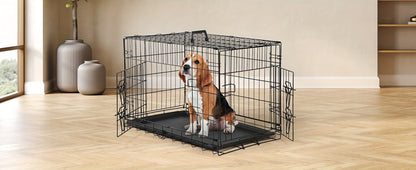 Dog Crate with Divider Panel & Double Door - Folding Metal Wire Dog Cage with Leak-Proof Tray, Indoor Outdoor Travel Pet Kennel for Small Medium Large Dogs, 5 Sizes