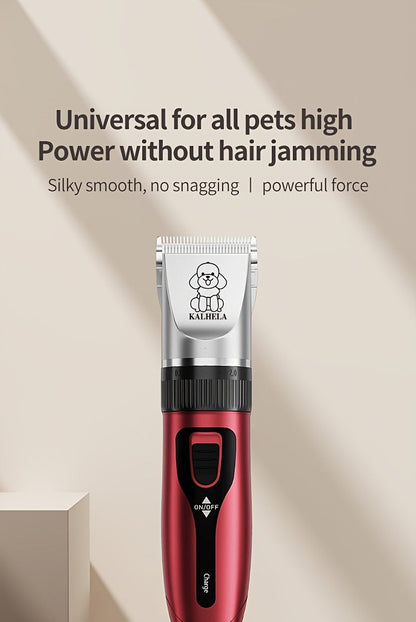 Pet Grooming Clippers Rechargeable with LED Display - Cordless Electric Dog Cat Hair Clipper, Detachable Blades 4 Guide Combs Low Noise, Professional Wireless Pet Trimmer with Accessories, Red