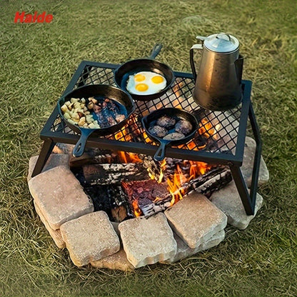 Portable Camping Bonfire Grill with Storage Bag – Heavy Duty Iron Barbecue Rack for Outdoor Picnic, RV Party & Firewood Heating, Includes Food Clips and Cleaning Cloths, Great Men's Gift