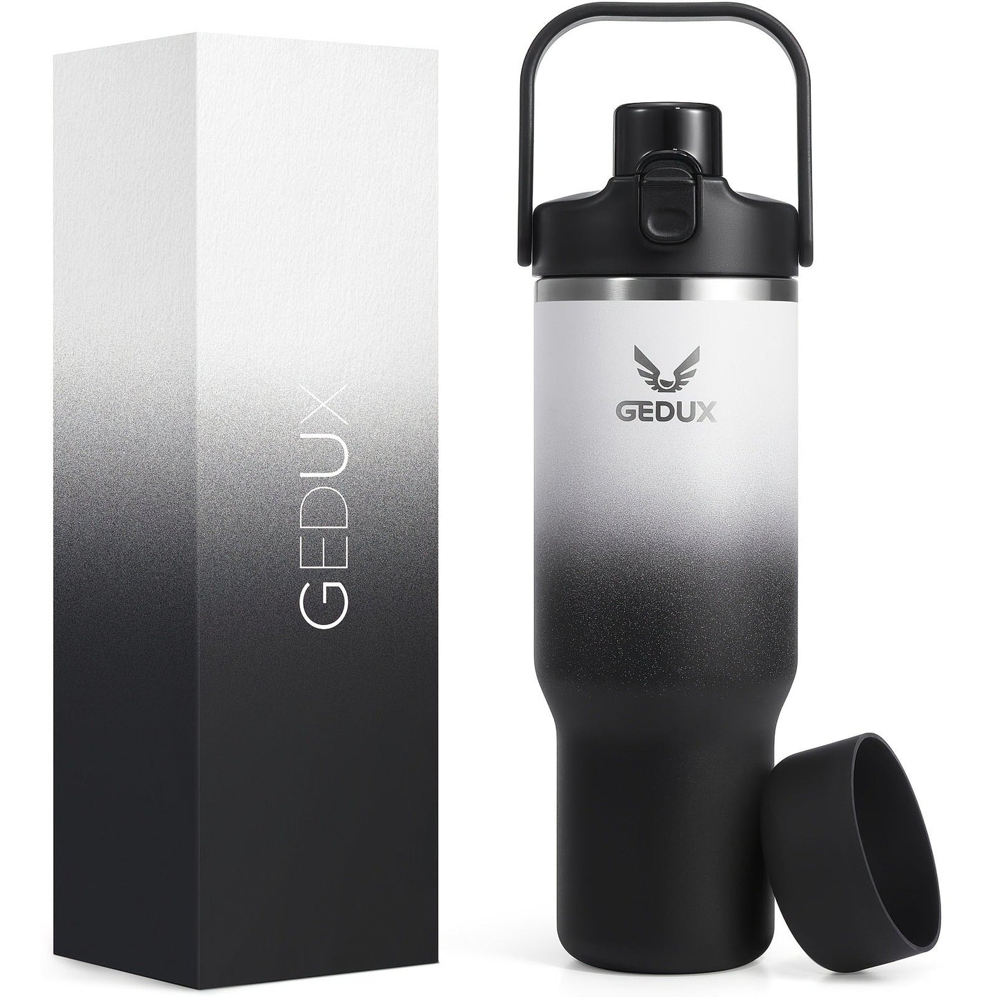 Vacuum Insulated Tumbler 32oz Stainless Steel with Handle Straw 2-in-1 Lid Chug Straw Lid Silicone Boot Matte Finish Keeps Drinks Cold Hot for Travel Gym Outdoor