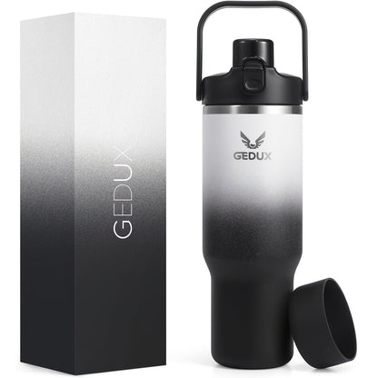 Vacuum Insulated Tumbler 32oz Stainless Steel with Handle Straw 2-in-1 Lid Chug Straw Lid Silicone Boot Matte Finish Keeps Drinks Cold Hot for Travel Gym Outdoor