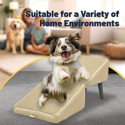 Dog Ramp 2-in-1 Foldable Ottoman Pet Stairs for Sofa Bed, Solid Wood Frame Heavy-Duty Small Dog Steps with Anti-Scratch Rounded Edges, Space-Saving Folding Pet Ramp Footrest, Black & Khaki