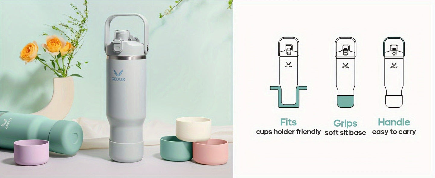 Stainless Steel Tumbler with Handle and Straw Vacuum Insulated Water Bottle 2-in-1 Lid Chug Lid Straw Lid Silicone Boot Matte Finish Gift for Women Men Christmas