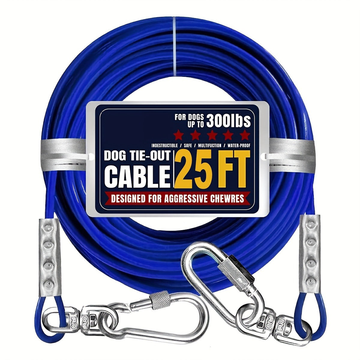 Dog Tie Out Cable for Yard Heavy Duty - Steel Wire Runner Leash with Swivel Hooks, Holds Up to 300 lbs, Anti-Tangle Dog Run Cable for Large Dogs Outdoor - S/M/L Sizes, 3 Colors