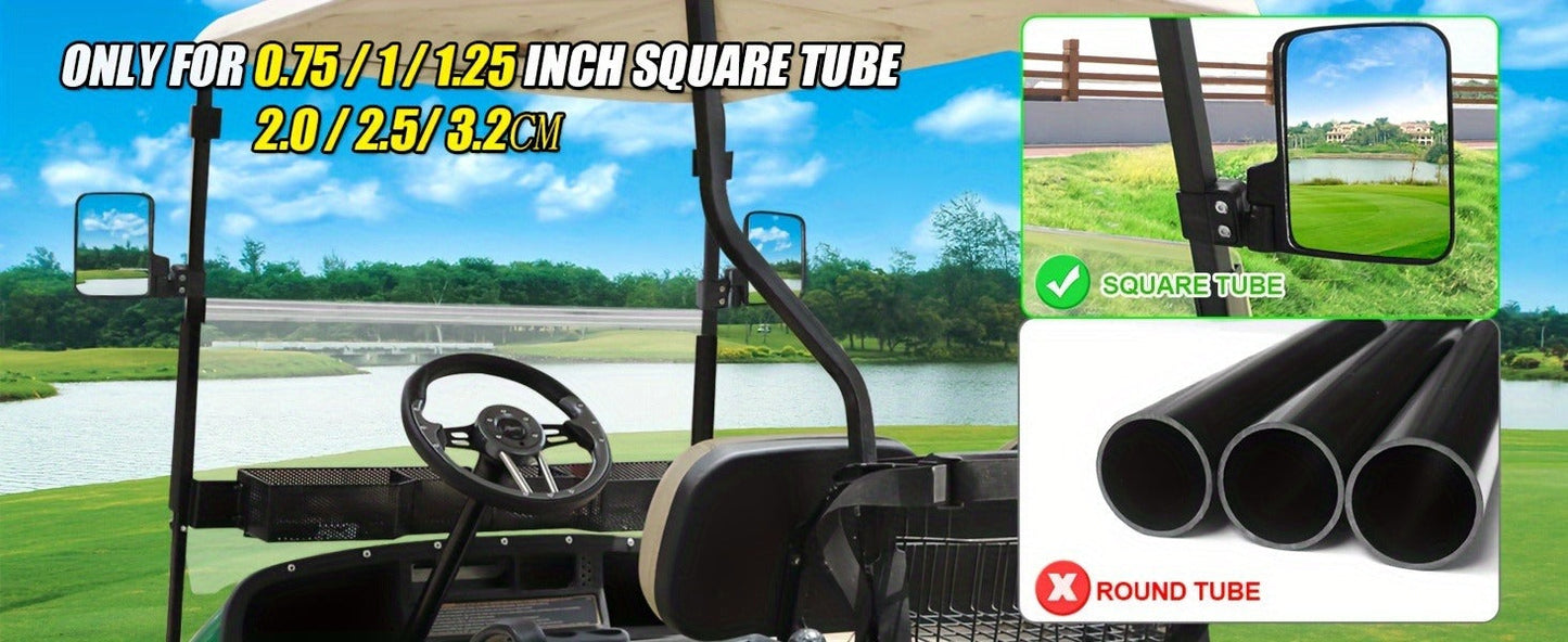 Convex Golf Cart Side Rear View Mirror for EZGO Club Car Yamaha G29 Square Frame – No Drilling Easy Install Wide Angle Blind Spot Mirror