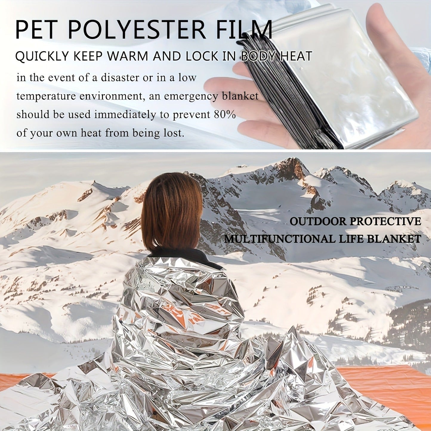 Emergency Mylar Thermal Blanket 52"x82" Reflective Foil Survival Blanket for Camping Hiking Outdoor First Aid Kit Weather Protection Ground Cover