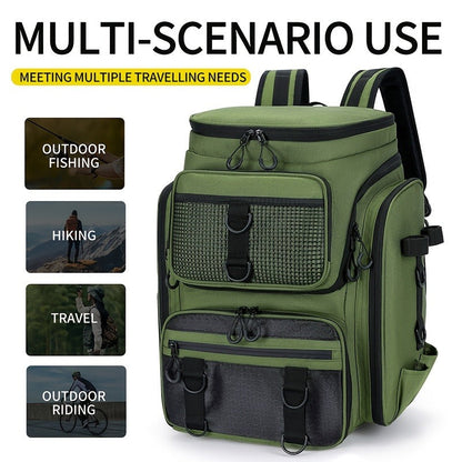 Fishing Backpack with Rod Holder 45L – Large Capacity Outdoor Tackle Bag, Waterproof Travel Shoulder Pack for Fishing Camping Hiking, Multi-Pocket Lure Storage Rucksack with Zipper Closure