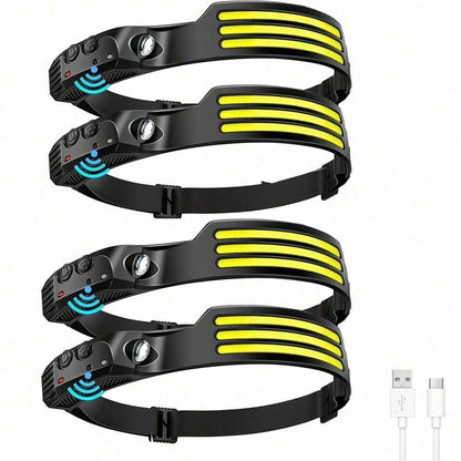 Motion Sensor Headlamp 4-Pack – USB Rechargeable LED