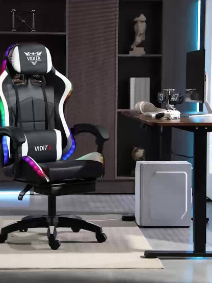 RGB Gaming Chair with LED Lights Footrest Ergonomic Gaming Chair with Massage Lumbar Support Reclining Video Game Chair for Adults Home Office Computer Chair with USB RGB Lighting