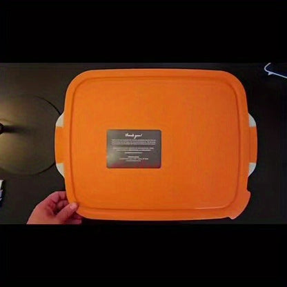 Collapsible BBQ Prep Caddy with Cutting Board & Lid - 3-in-1 Foldable Grill Preparation Tub, Food-Safe Plastic, Washing Basket & Marination Container - Orange