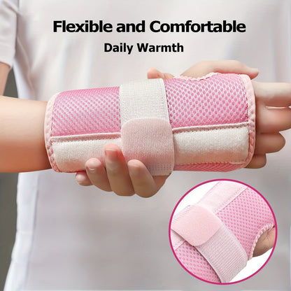 Wrist Brace with Double Splint Support & Triple Compression – 1 Pair Breathable Hook-and-Loop Wrist Guard for Sports, Daily Wear & Injury Recovery, Unisex, Pink / Rose Red / Blue