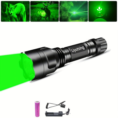Night Hunting Flashlight with Remote Control Switch – 350 Yards High Power Green Red White Light, 18650 Rechargeable, Multiple Mounts for Hunting, Fishing, Camping & Beekeeping, Best Gift for Men