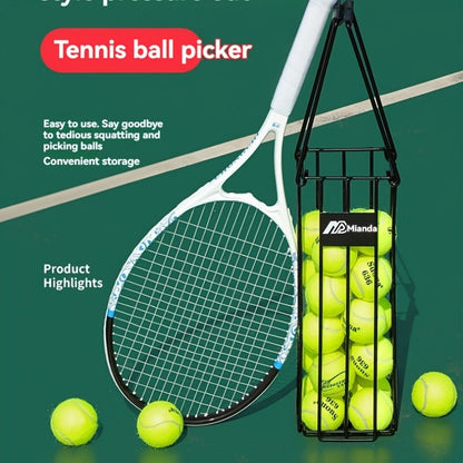 Tennis Ball Picker Up Tube - Stainless Steel Quick-Release Portable Ball Retriever for Tennis Pickleball Training, No-Bend Ball Collector Hopper for Court Home Backyard Practice, Holds 18-20 Balls
