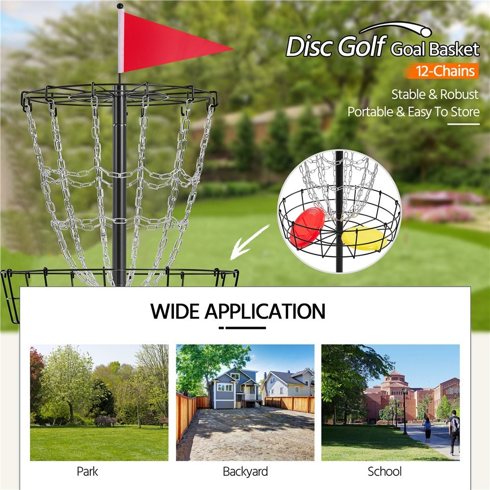 Portable Disc Golf Basket 12 Chain – Heavy Duty Metal Frame, Galvanized Chains, Easy Assembly, Indoor & Outdoor Practice Target for All Skill Levels – 4 Colors: Black, Orange, Red, Blue