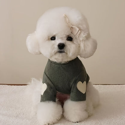 Dog Fleece Shirt 3-Pack Heart Print Spring Summer Base Layer – Thin Two-Legged Pet Clothes for Teddy, Bichon Frise & Small Medium Dogs, Sizes XS to XL, Purple Pink White & Brown Blue Green