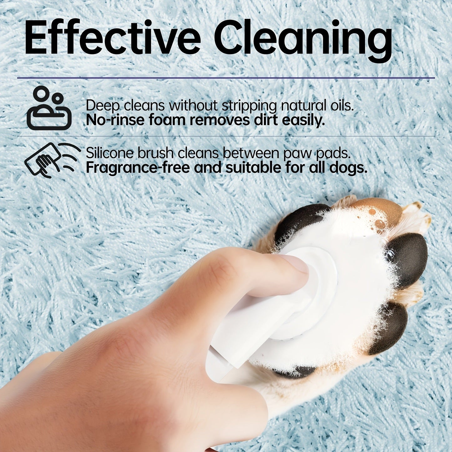 Dog Paw Cleaner No-Rinse with Soft Brush - pH Balanced Paw Wash for Dogs & Cats, 5oz Gentle Grooming Cleanser in Lavender Chamomile, Lemongrass Sage & Fragrance-Free