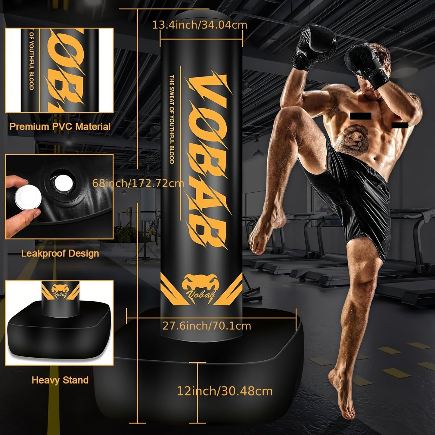 70-Inch Freestanding Punching Bag with Stand for Adults – MMA, Muay Thai, Karate & Boxing Training, Men & Women