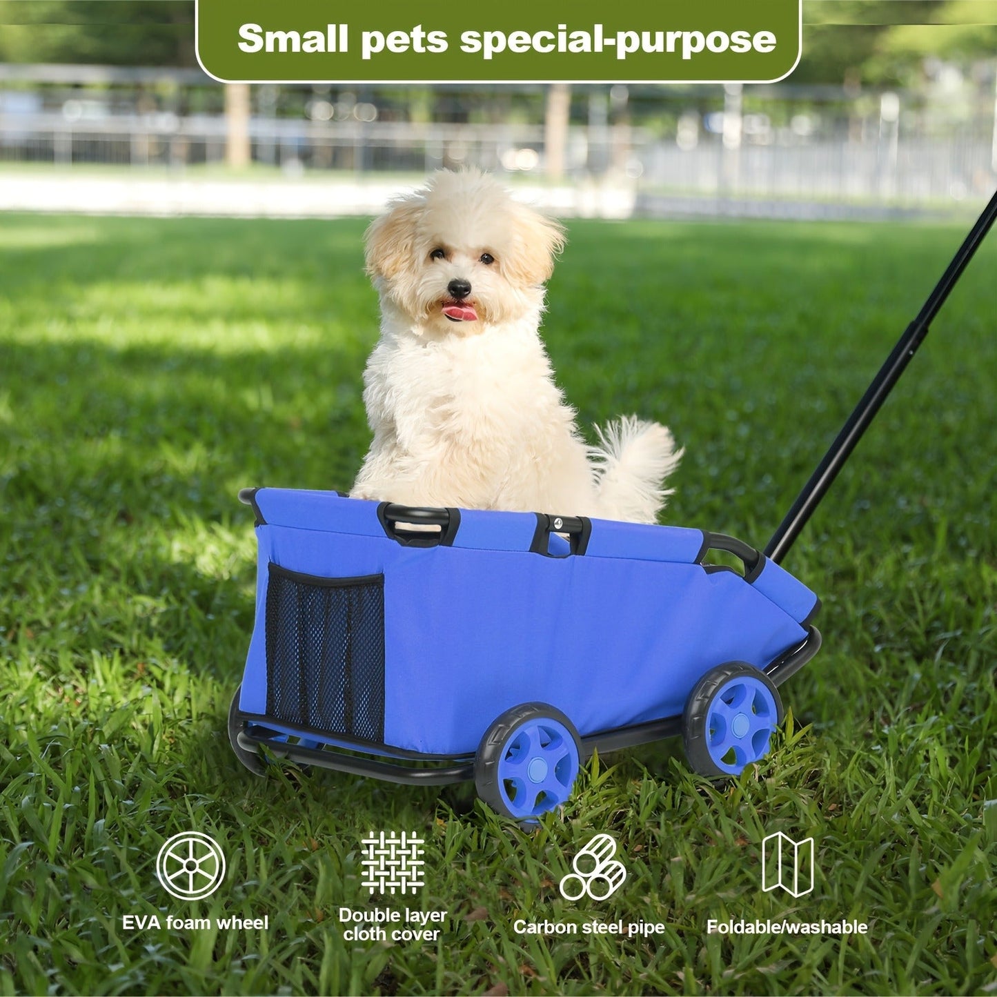 Pet Stroller Foldable 4-Wheel Dog Cat Stroller with Storage Basket – 360° Swivel Front Wheels, Rear Brake, Smooth Ride for Small Medium Dogs & Cats, Lightweight Travel Pram