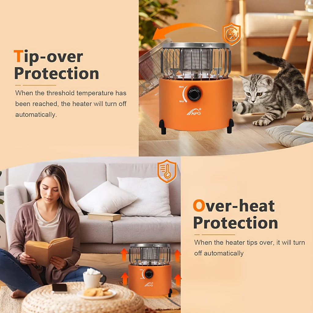 Portable Propane Camping Stove 9000 BTU – 2-in-1 Indoor & Outdoor Gas Heater for Camping, Cooking & Emergency Preparedness, Adjustable Flame, Stainless Steel, Compact 10.7x7 Inch with Gas Hose & MAPP Converter (Yellow)