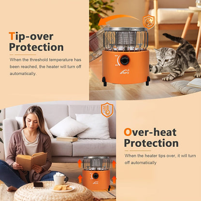 Portable Propane Camping Stove 9000 BTU – 2-in-1 Indoor & Outdoor Gas Heater for Camping, Cooking & Emergency Preparedness, Adjustable Flame, Stainless Steel, Compact 10.7x7 Inch with Gas Hose & MAPP Converter (Yellow)