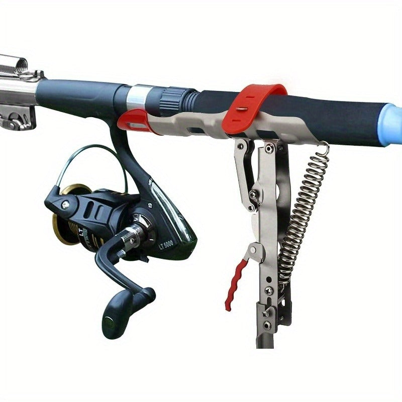 Spring Fishing Rod Holder with Auto Hook Setter - Adjustable High-Sensitivity Stainless Steel Bank Fishing Pole Stand, Spring-Loaded Ground Stake for Carp, Catfish & Shore Fishing