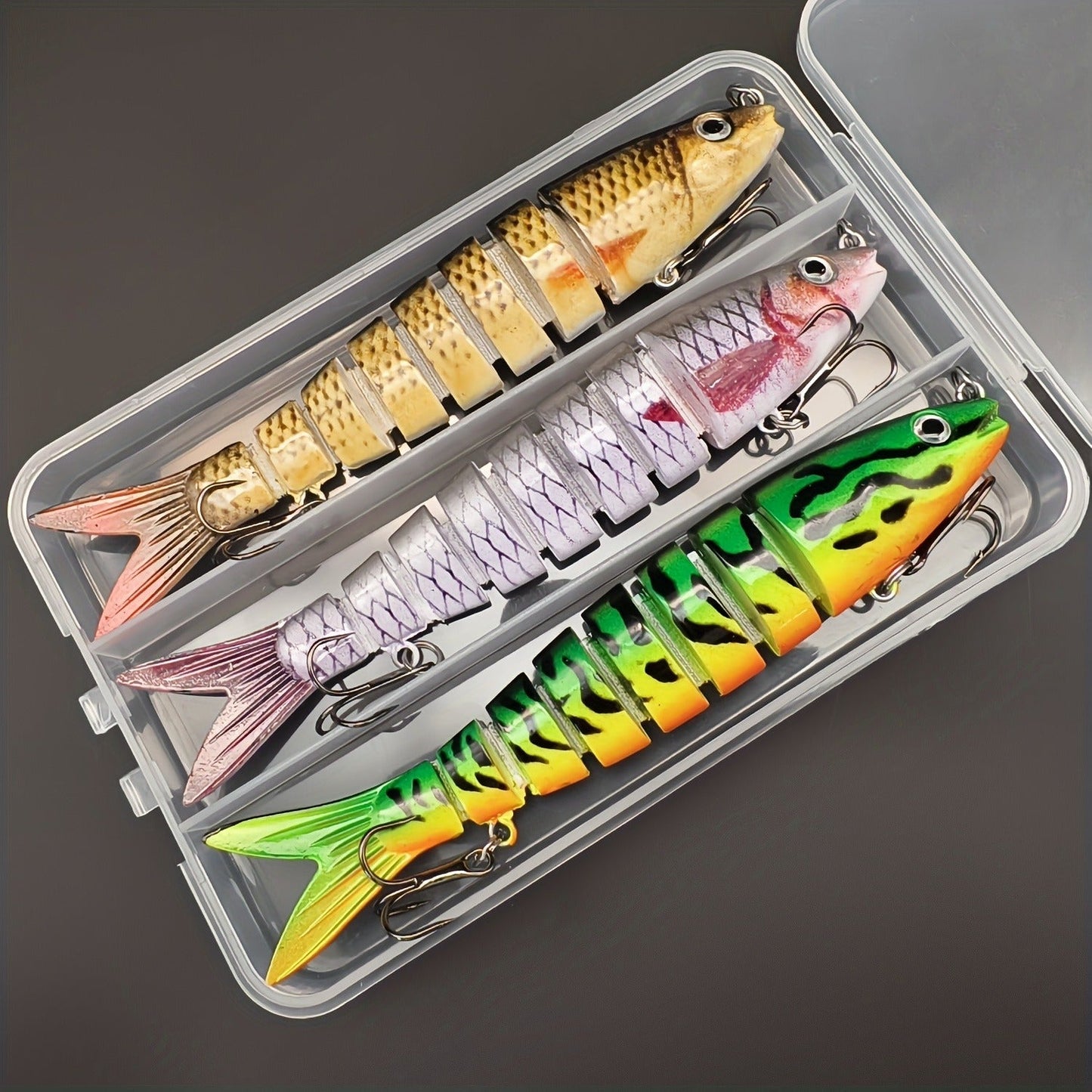 Multi-Jointed Swimbait Fishing Lures for Bass Trout Perch – Slow Sinking Lifelike 3D Eyes ABS Body, Pearl Powder Coating, 8-Section Woven Fabric Jointed Lure Kit for Freshwater & Saltwater, 2 Models (FCP2P-392 / FCP2P-556)