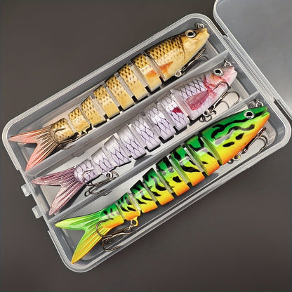 Multi-Jointed Swimbait Fishing Lures for Bass Trout Perch – Slow Sinking Lifelike 3D Eyes ABS Body, Pearl Powder Coating, 8-Section Woven Fabric Jointed Lure Kit for Freshwater & Saltwater, 2 Models (FCP2P-392 / FCP2P-556)