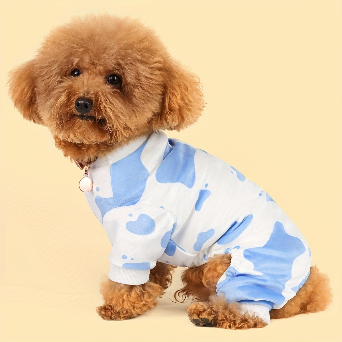 Dog Pajamas Cow Print Soft Knit Pullover Sleepwear for Small Medium Dogs, 100% Polyester Milk Swirl Texture Pet Onesie Loungewear for Year-Round Comfort, Sizes XS S M L XL XXL 3XL 4XL, White