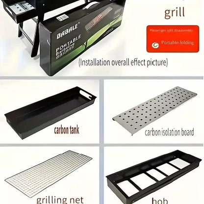 Portable Charcoal BBQ Grill Foldable - Lightweight Compact Outdoor Smoker Grill for Camping, Picnics, Hiking & Backyard Barbecue - Easy Setup Tabletop Charcoal Grill