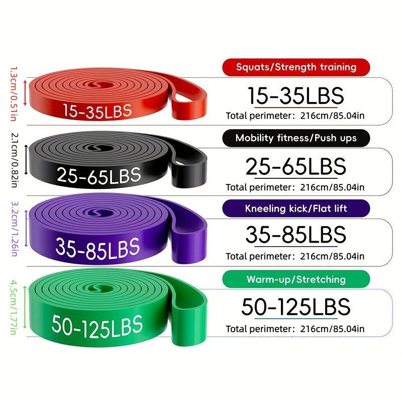 Resistance Bands Set 4-Pack – TPE Pull-Up Assist Bands 15-125 lbs, Multi-Functional Exercise Loop Bands for Muscle Training, Yoga, Body Shaping, Stretching & Home Gym Workouts, Unisex Fitness Gift