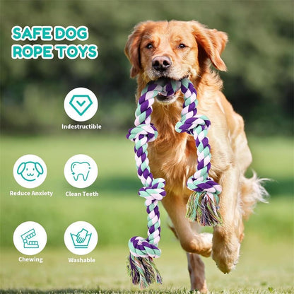 Rope Dog Toy 6-Knot Tug of War Chew Toy for Large Dogs - Heavy Duty Teeth Cleaning Rope Bone Toy for Aggressive Chewers, Durable Interactive Play & Dental Health Toy for Medium Large Dogs