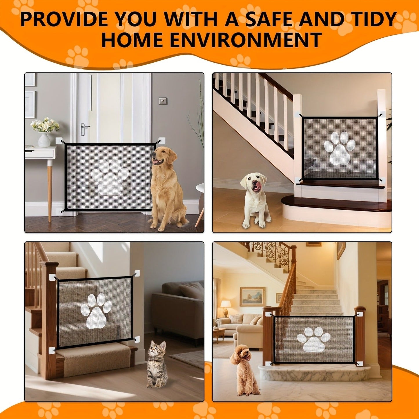 Pet Gate Folding Mesh Dog Safety Fence Isolation Net - Portable Collapsible Pet Barrier for Doorways Stairs Cars, Indoor Outdoor Dog Cat Protection Gate, Small Large Size Available