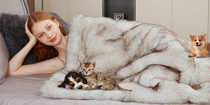 Faux Fur Throw Blanket 1060GSM Luxury - Super Soft Reversible Plush Mink Blanket for Bed Couch Sofa, Oversized Heavy Weight Cozy Blanket, Leopard Animal Print & Solid Colors, Throw & Twin Size