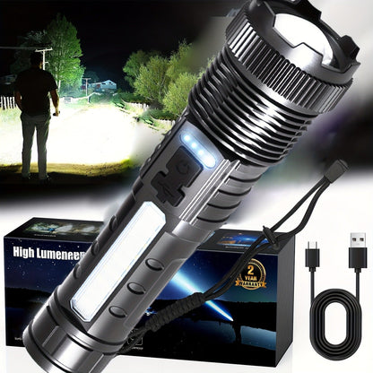 Zoomable LED Flashlight 4500LM, Aluminum Alloy Torch Fresnel Lens Adjustable Beam, 21700 3000mAh Rechargeable Battery, Fire Starting, Long Runtime for Camping Fishing Survival Night Cycling Power Outage